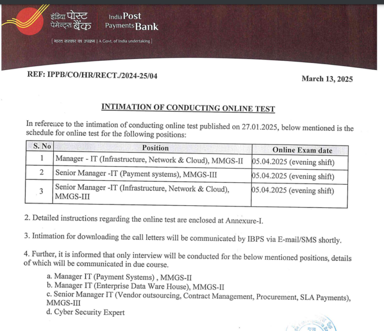 IPPB SO Exam Date 2025 Out for Manager and Senior Manager