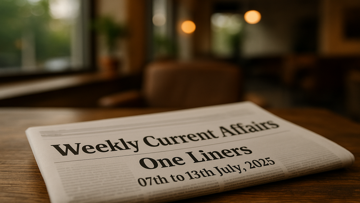 Weekly Current Affairs One Liners 07th to 13th July, 2025