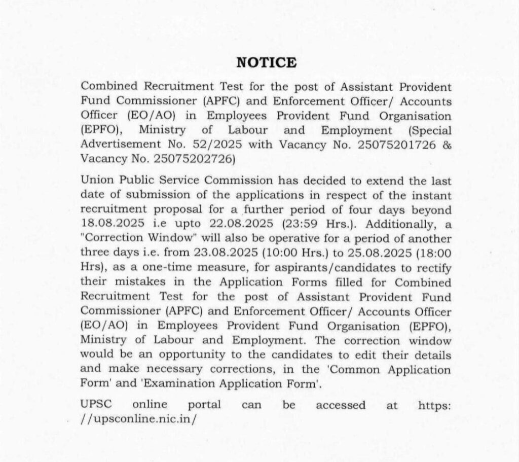 UPSC EPFO Notification 2025 PDF Out, Last Date Extended for 230 Posts_3.1