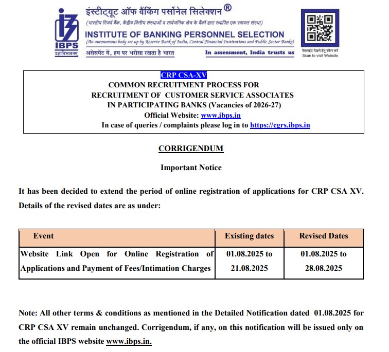 IBPS Clerk Notification 2025, Last Date Extended Till 28 August for 10277 CSA Posts_3.1