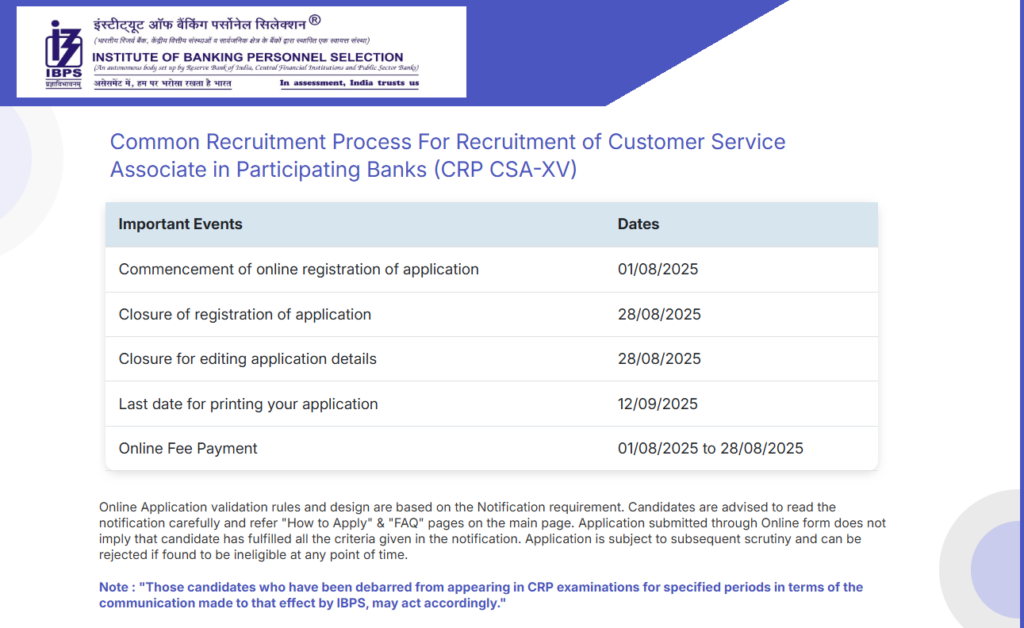 IBPS Clerk Apply Online 2025 Important Dates