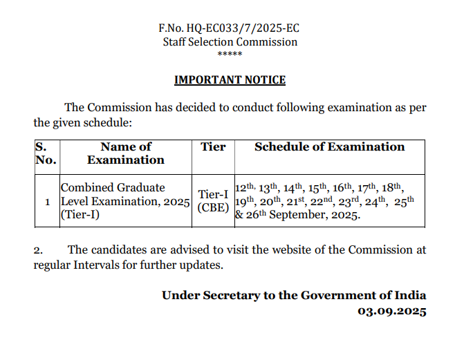SSC CGL New Exam Date 2025 Out, Tier 1 Exam Starts from 12th September_3.1