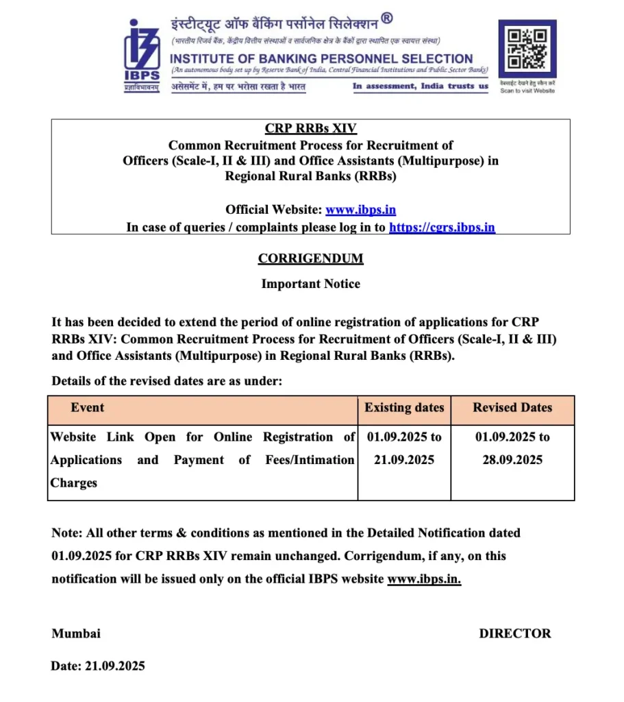 IBPS RRB Last Date Extended
