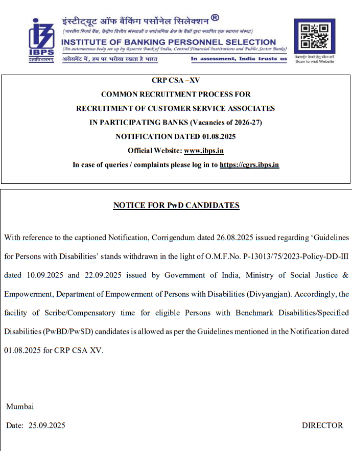 Good News for IBPS Clerk, Scribe & Compensatory Time Allowed as Before for PwD Aspirants_3.1