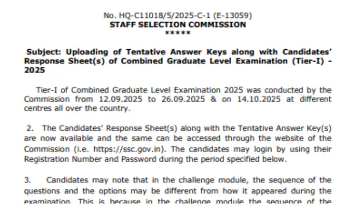 SSC CGL Answer Key 2025