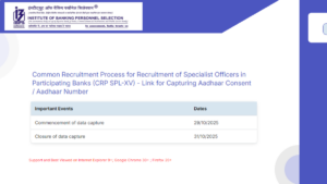 IBPS SO 2025 Link for Capturing Aadhaar Number