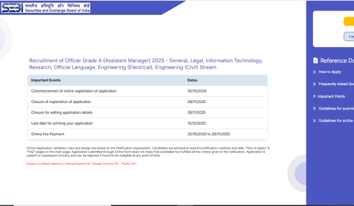 SEBI Grade A Apply Online 2025