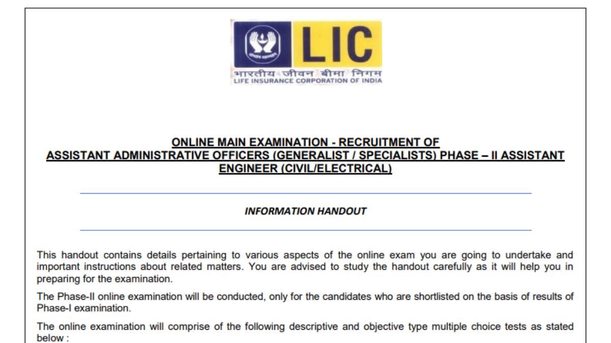 LIC AAO Mains Information Handout 2025