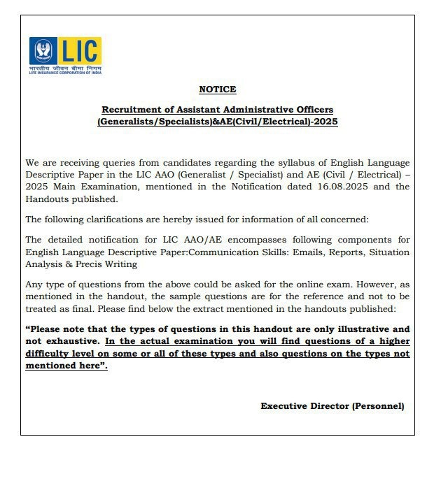 LIC AAO Mains Information Handout 2025, Check Important Update Released for Descriptive Paper Exam_3.1