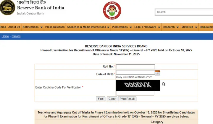 RBI Grade B Score Card 2025