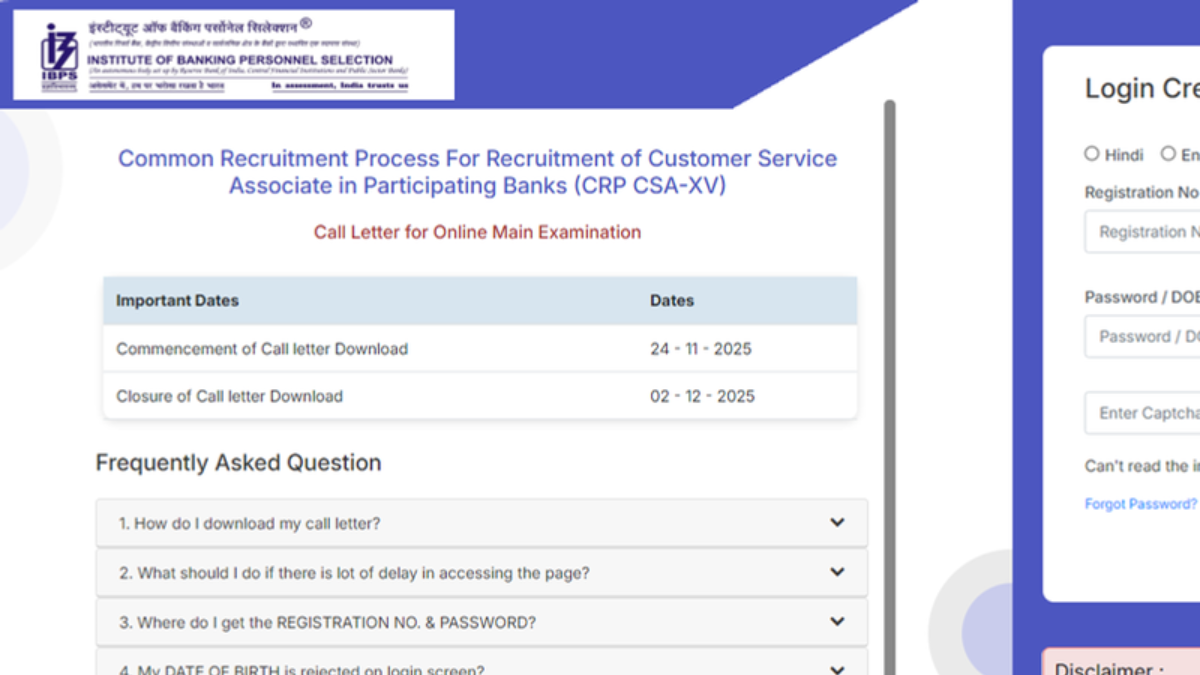IBPS Clerk Mains Admit Card 2025
