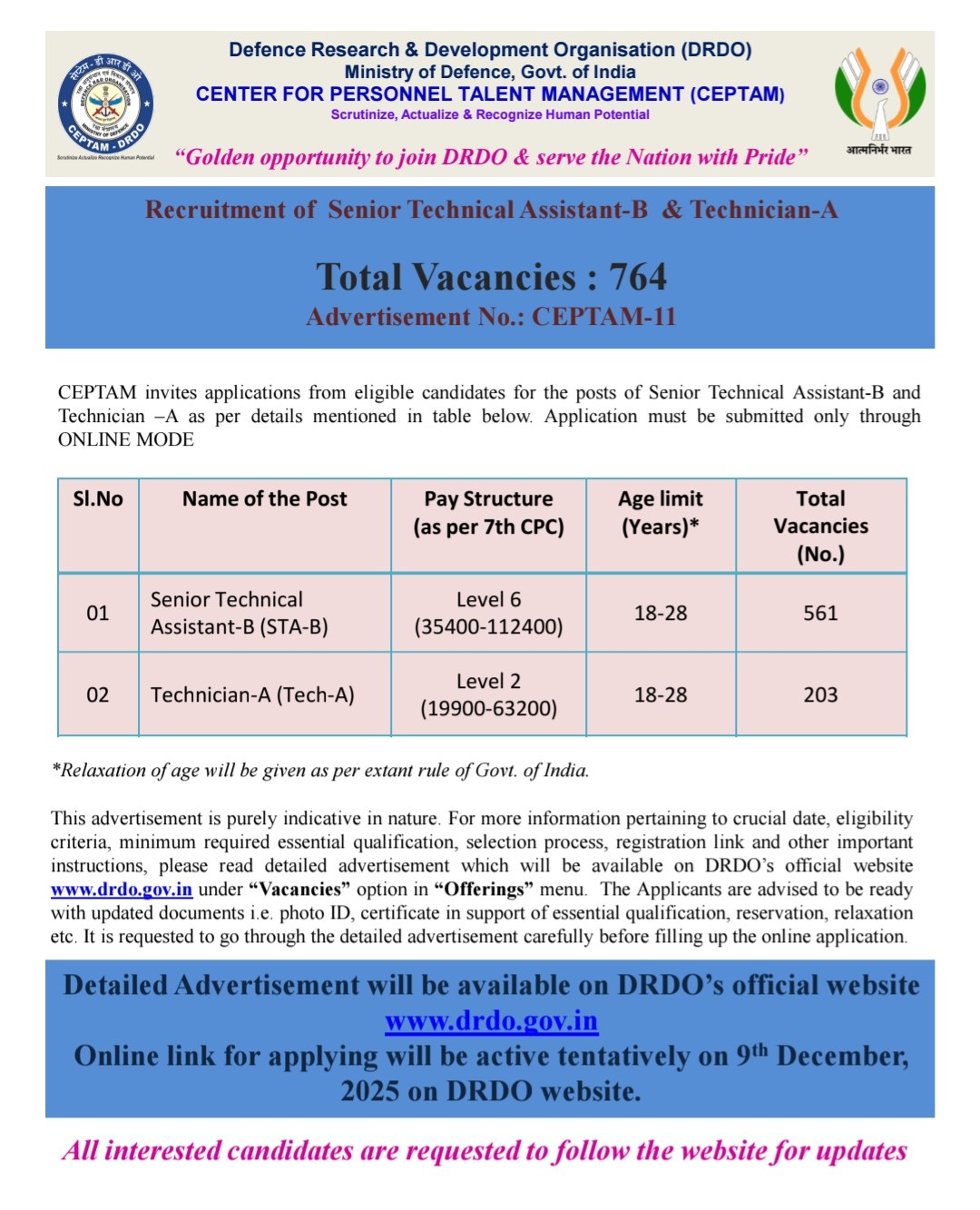 DRDO Short notification