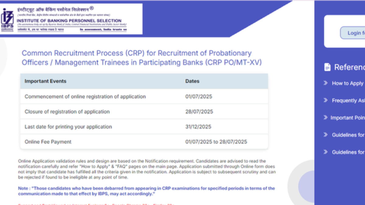 IBPS PO 2025 Application Form Reprint Link Activated