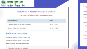 NABARD Grade A Mains Admit Card 2026 Out at nabard.org, Download Call Letter
