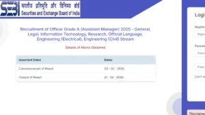 SEBI Grade A Score Card 2026 Out at sebi.gov.in, Check Phase 1 Scores & Marks