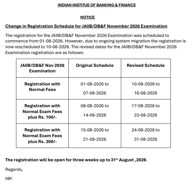 JAIIB Registration 2026, Online Application Postponed for November Cycle – Home_3.1