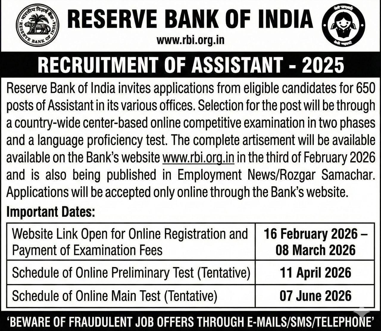 RBI Assistant 2026 Notification Out, 650 Vacancy, Eligibility & Syllabus_3.1