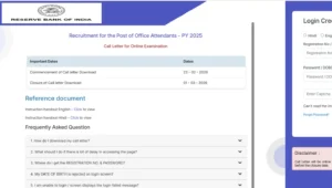 RBI Office Attendant Admit card 2026