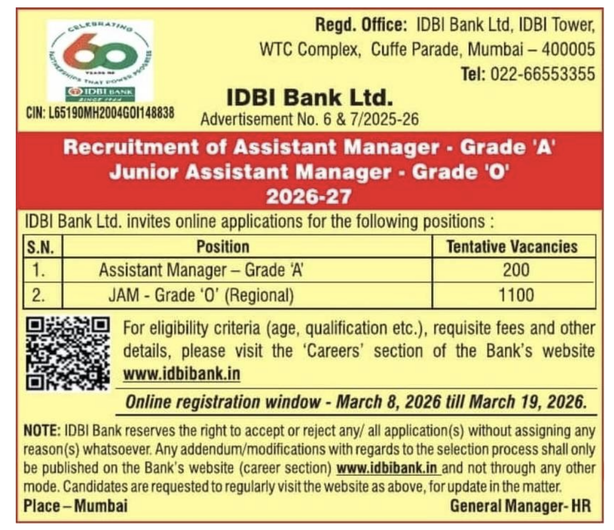 IDBI Recruitment 2026 Assistant Manager & JAM Notification Out for 1300 Posts_3.1
