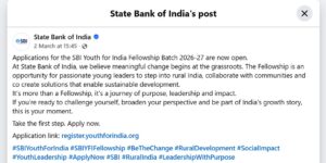 SBI Youth for India Fellowship Program 2026-27, Online Registration Starts