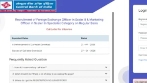 Central Bank of India Foreign Exchange Officer Interview Call Letter 2026