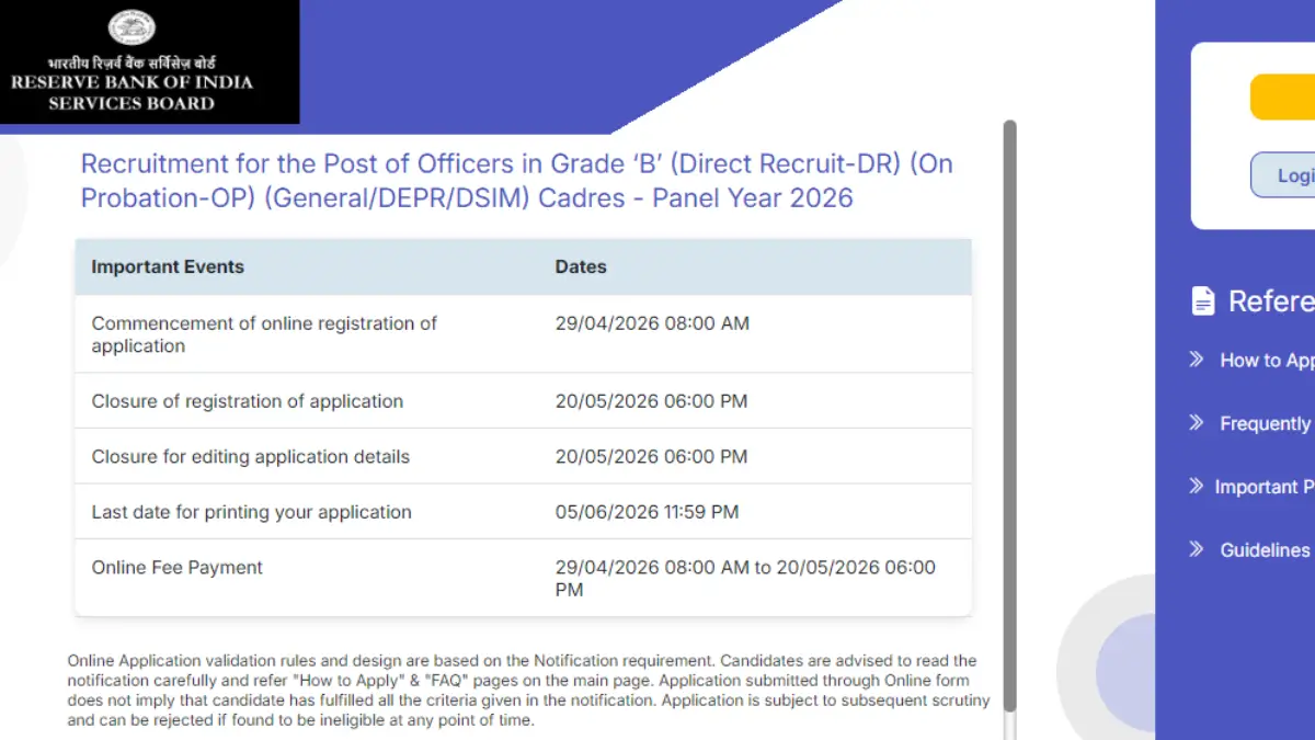 RBI Grade B Apply Online Ending on 20 May 2026
