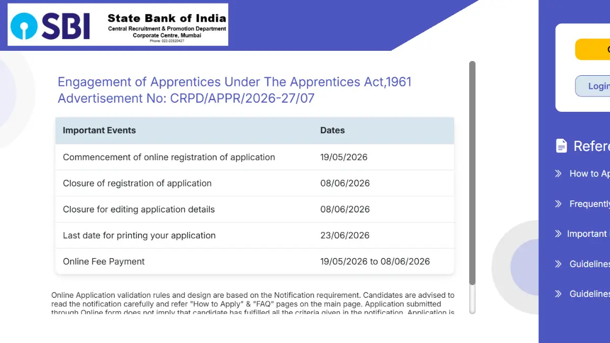 SBI Apprentice Apply Online 2026