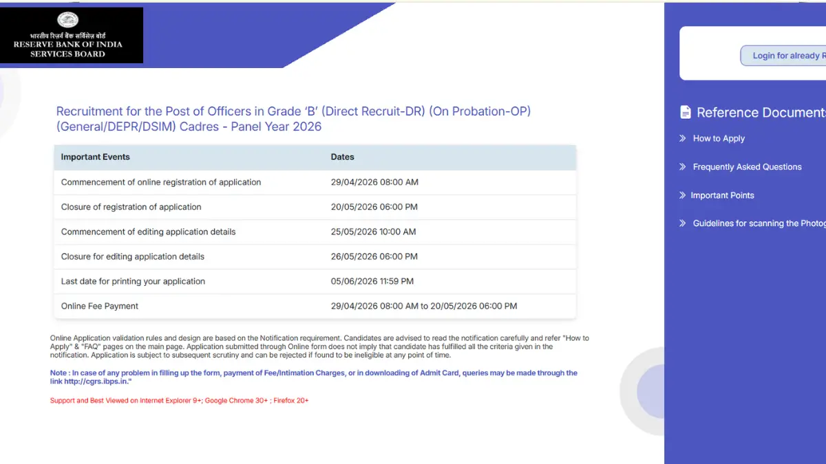 RBI Grade B 2026 Application Edit Window Link Activated