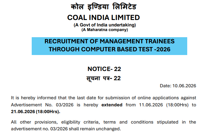 CIL MT Recruitment 2026 Apply Online, Last Date Extended – Home_3.1