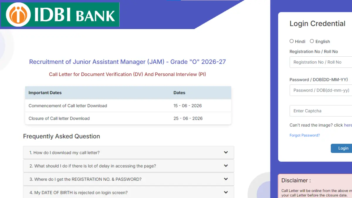 IDBI JAM Interview Call Letter 2026