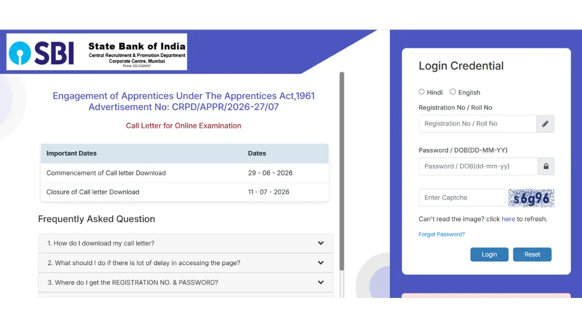 SBI Apprentice Admit Card 2026 Out