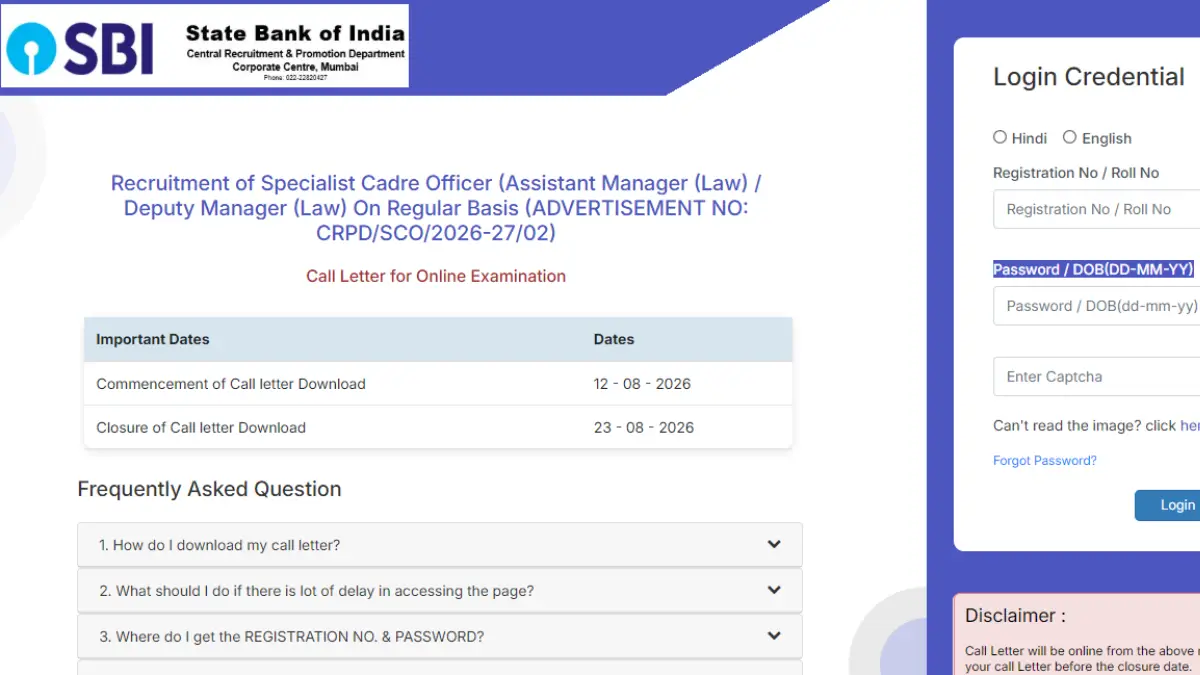 SBI SCO Admit Card 2026