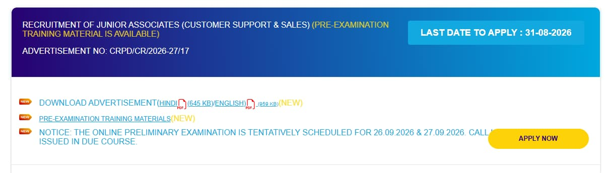 SBI Clerk Prelims Exam Date 2026 Out for 9766 Vacancies, Download Official Notice – Home_3.1