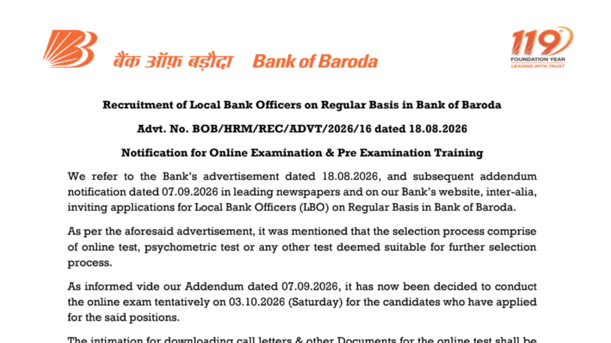BOB LBO Exam Date 2026