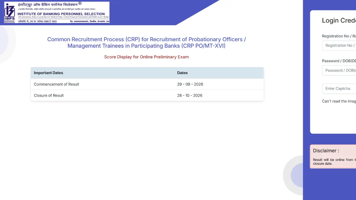 IBPS PO Score Card 2026 Out