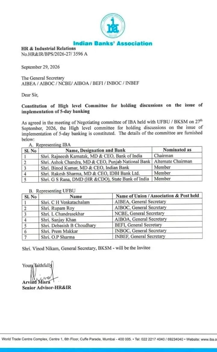 5 Days Banking Week Latest News: IBA Forms High-Level Committee on All Saturdays Holiday – Home_3.1