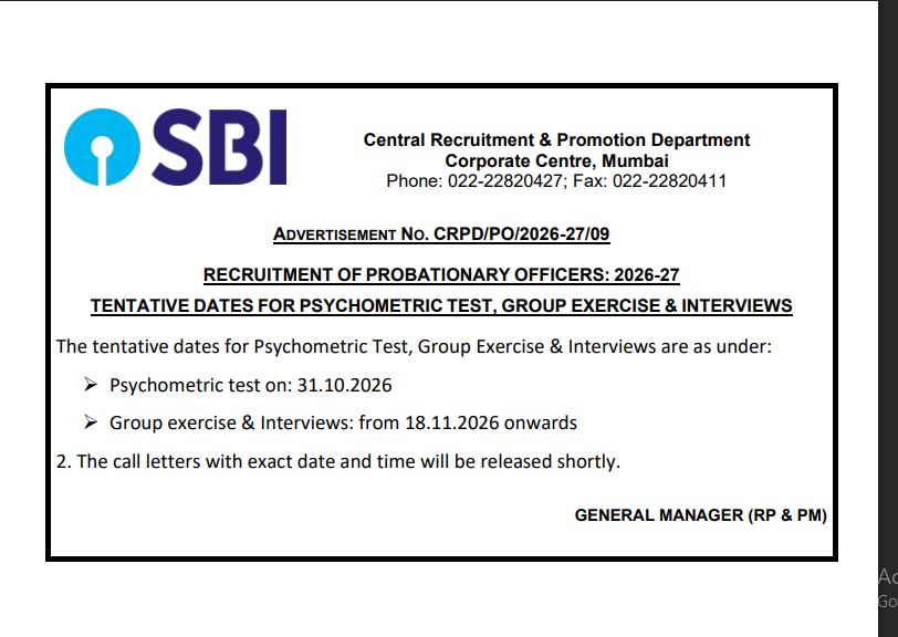 SBI PO Psychometric & Interview Date 2026 Out, Check Complete Schedule – Home_3.1