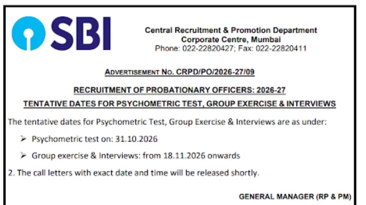 SBI PO Psychometric and Interview Date 2026 Out