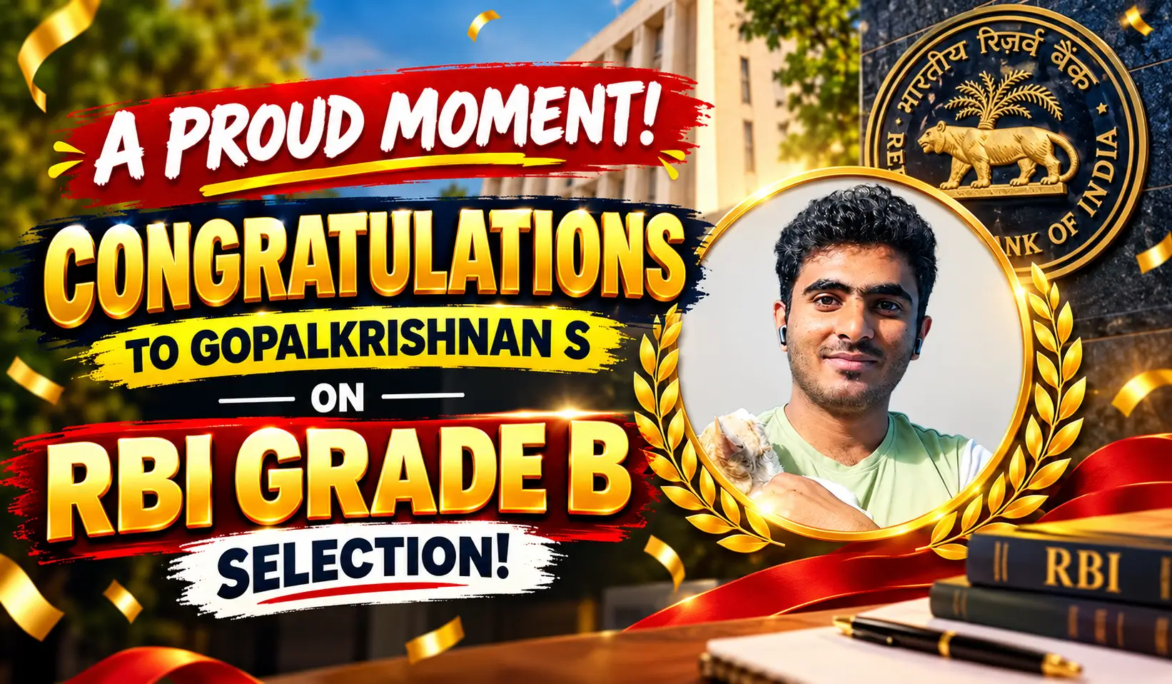 A Proud Moment! Congratulations to Gopalkrishnan S on RBI Grade B Selection!