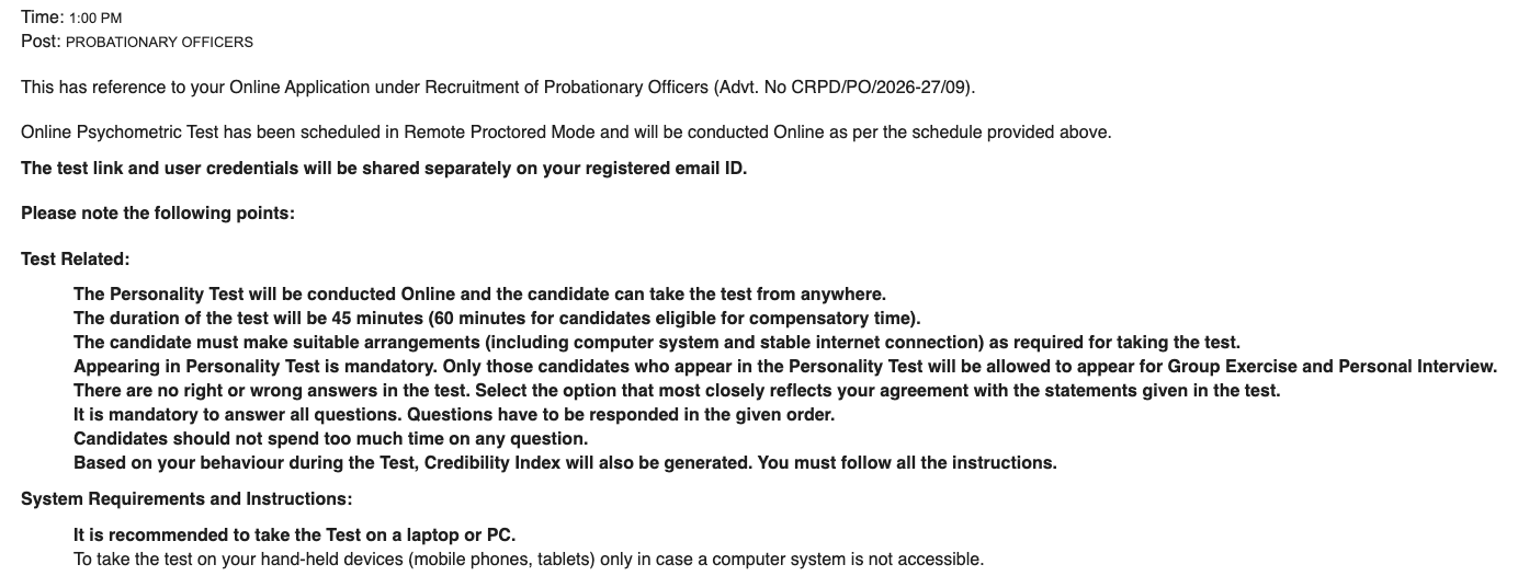 Important Instructions & Guidelines For SBI PO Psychometric Test 2026 