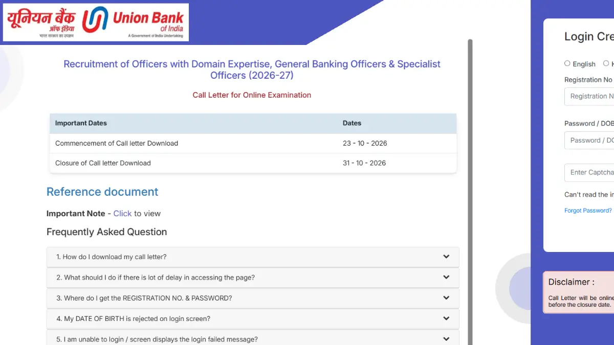 UBI SO Admit Card 2026